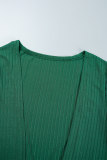 Чернильный зеленый Повседневная сплошная пэчворк О-образный вырез Длинный рукав Из двух частей