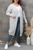 Grey Casual Solid Cardigan Plus Size Overcoat