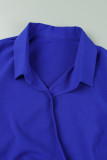 ブルー カジュアル ソリッド パッチワーク 小帯 V ネック 長袖 プラスサイズ ドレス