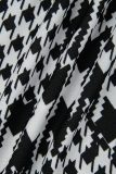 Robes noires décontractées imprimées patchwork fendues à col en V et manches longues, grande taille