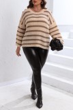 Grey Casual Striped Patchwork O Neck Plus Size Tops