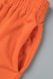 Orange-rote, lässige, solide Basic-Hose mit normaler mittlerer Taille und herkömmlicher einfarbiger Hose