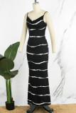 Black Sexy Casual Print Backless Spaghetti Strap Long Dress Dresses