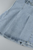 Saia jeans skinny casual azul celeste com retalhos sólidos de cintura alta
