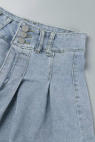 Небесно-голубые повседневные однотонные узкие джинсовые юбки с высокой талией в стиле пэчворк