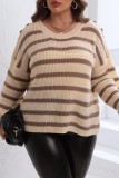 Pink Casual Striped Patchwork O Neck Plus Size Tops