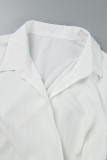 ホワイト カジュアル ソリッド パッチワーク 小帯 V ネック長袖プラス サイズ ドレス