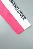 Dos piezas de manga larga de patchwork con estampado casual rojo rosa