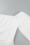 Branco casual sólido sem costas assimétrico fora do ombro vestidos de manga comprida