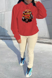 Red Vintage Character Draw String Hooded Collar Tops