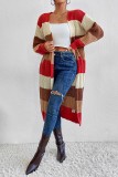 Multicolor Casual Striped Patchwork Cardigan Contrast Outerwear