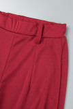Бордовые повседневные однотонные брюки с поясом, обычные однотонные узкие брюки с высокой талией