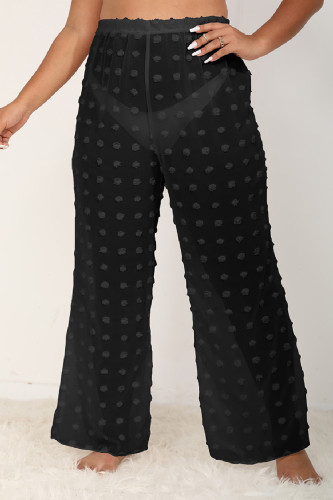 Pantalon décontracté noir transparent à pois grande taille