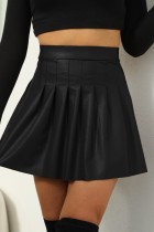 Schwarze, lässige, einfarbige, plissierte, dünne, hoch taillierte, konventionelle Patchwork-Röcke