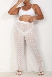 Pantalones blancos informales de talla grande transparentes con lunares