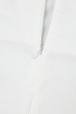 Witte casual effen frenulum-jurken met vierkante kraag en lange mouwen