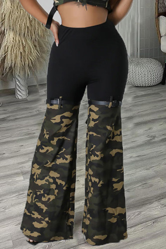 Camouflage décontracté rue imprimé Camouflage Patchwork contraste botte coupe taille moyenne haut-parleur Patchwork bas