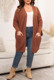 Brun Casual Solid Cardigan Plus Size Överrock