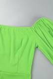 Verde casual sólido sem costas assimétrico fora do ombro vestidos de manga comprida