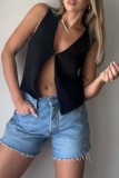 Grey Sexy Casual Solid Patchwork V Neck Tops