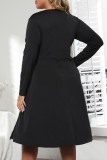 Black Casual Solid Hollowed Out O Neck Long Sleeve Plus Size Dresses