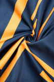 Patchwork listrado geométrico xadrez elegante laranja com cinto estampado zíper decote em O vestidos linha