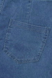 Небесно-голубые сексуальные повседневные однотонные облегающие джинсовые комбинезоны без рукавов с открытой спиной и бретельками