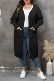 Tibetan Blue Casual Solid Cardigan Plus Size Overcoat