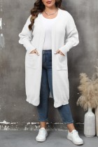 Cárdigan liso informal blanco abrigo de talla grande