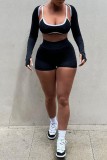 Black Sexy Casual Solid Patchwork U Neck Long Sleeve Three Piece Set