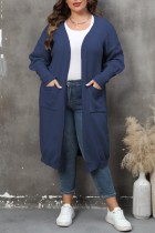 Tibetansk blå Casual Solid Cardigan Plus Size Överrock