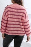 Pink Casual Striped Patchwork O Neck Plus Size Tops