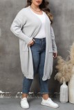 Grey Casual Solid Cardigan Plus Size Overcoat