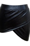 ブラックカジュアルソリッドパッチワーク非対称スキニーハイウエスト従来のソリッドカラースカート