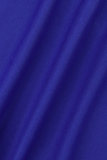 ブルー カジュアル ソリッド パッチワーク O ネック ショート スリーブ ドレス