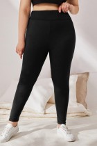 Black Casual Solid Basic Plus Size Trousers