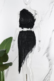 Noir Sexy décontracté solide dos nu asymétrique col Oblique sans manches deux pièces