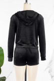 Black Casual Solid Patchwork Zipper Hooded Collar Long Sleeve Two Pieces