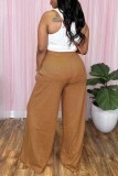 Caramel Colour Casual Solid Patchwork Plus Size High Waist Trousers