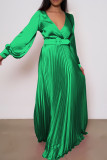 Green Elegant Solid Patchwork With Belt Straight Dresses