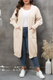 Burgundy Casual Solid Cardigan Plus Size Overcoat
