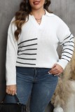Wit casual gestreept Basic V-hals Plus size tops