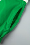 verde casual estampado patchwork manga larga dos piezas