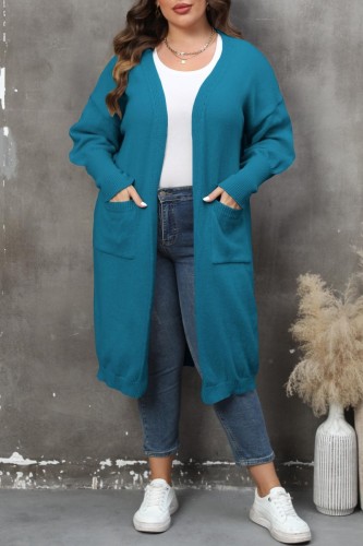 Cárdigan liso informal azul pavo real abrigo de talla grande