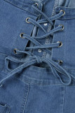 Tute di jeans attillate senza maniche con cinturino per spaghetti senza schienale solido casual sexy azzurro cielo