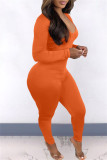 Orange Casual Solid Backless V Neck Skinny Jumpsuits