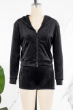 Coffee Casual Solid Patchwork Zipper Hooded Collar Long Sleeve Two Pieces