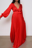 Rote, elegante, solide Patchwork-Kleider mit geradem Gürtel