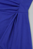 ブルー カジュアル ソリッド パッチワーク O ネック ショート スリーブ ドレス
