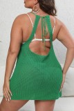 Vestido de playa con cuello en O sin espalda y vendaje liso informal sexy verde